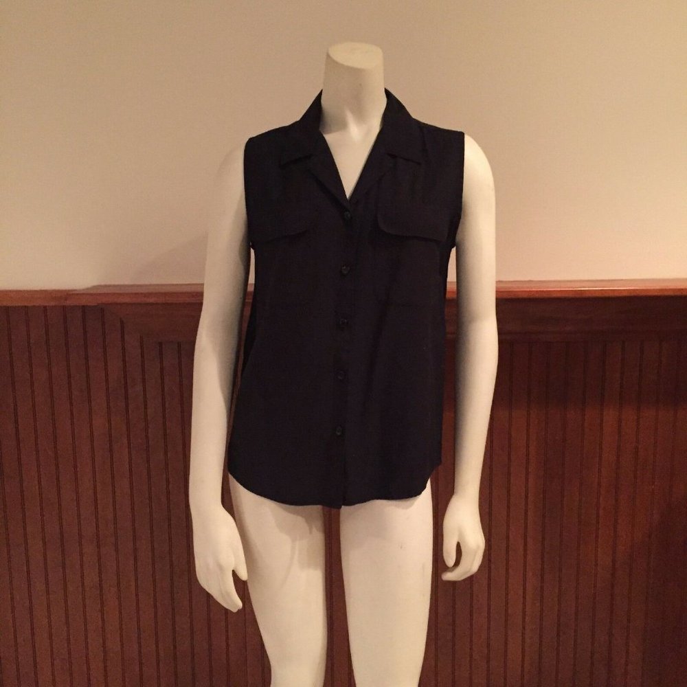 Vintage Black Sleeveless Button-Down w/ Chest Pockets - Size: Small (estimated)